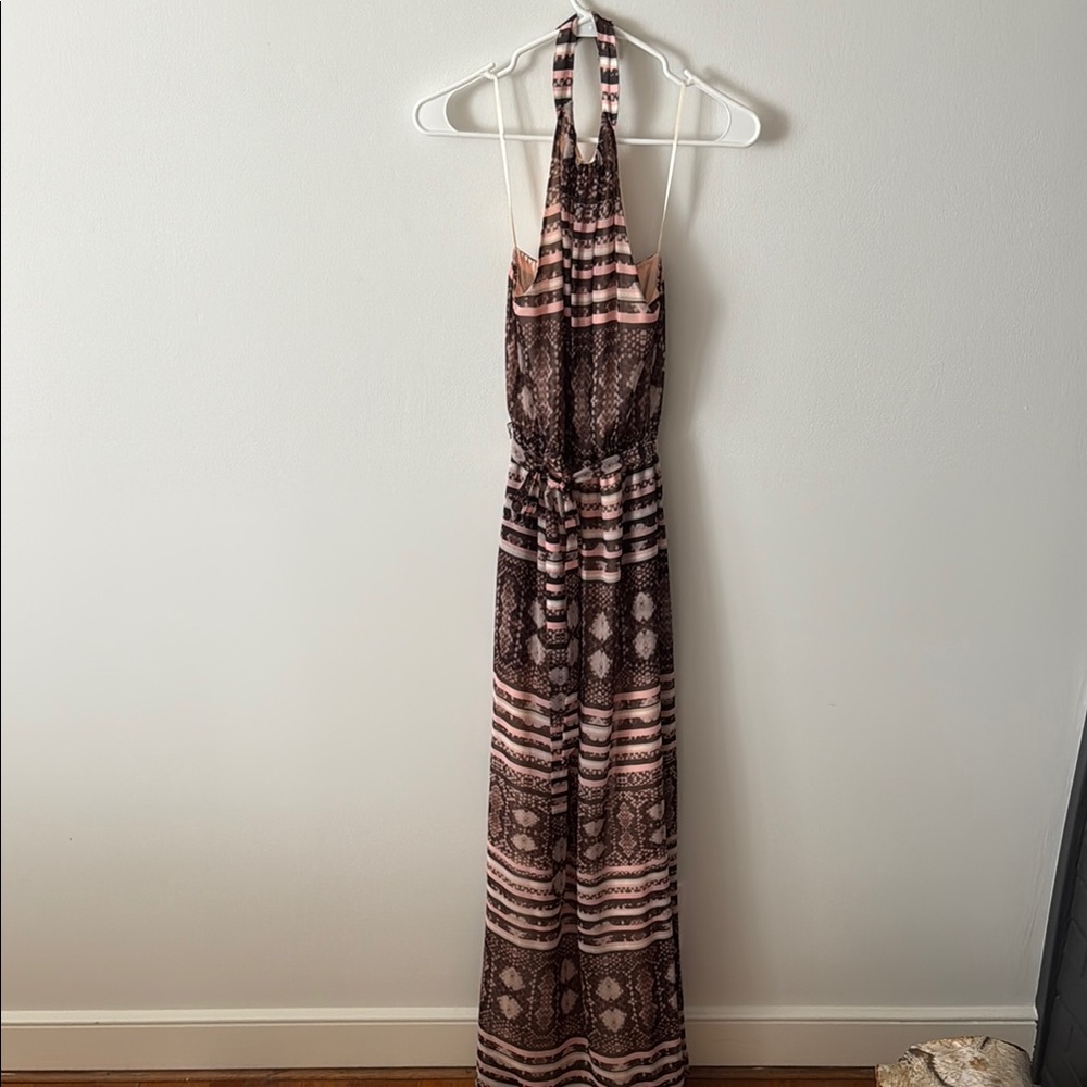 Halter Black and Pink Snake Skin Maxi Dress
